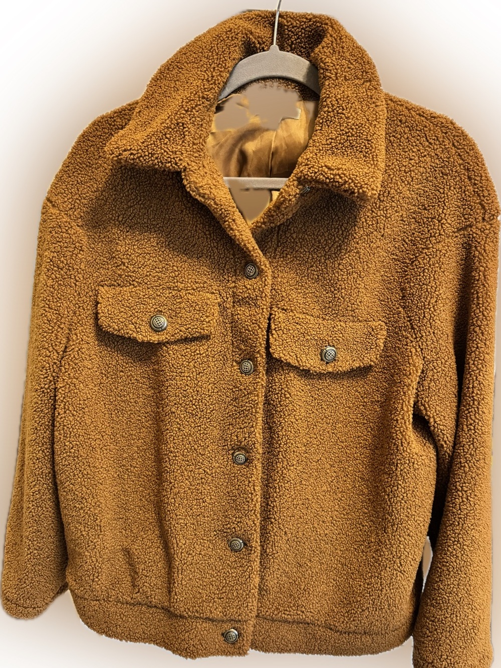 Max Studio Chest-Pocket Teddy Jacket in Caramel